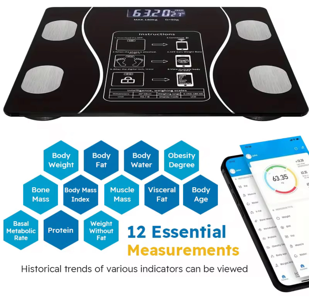 Smart Body Scale - 12 Metrics Tracker