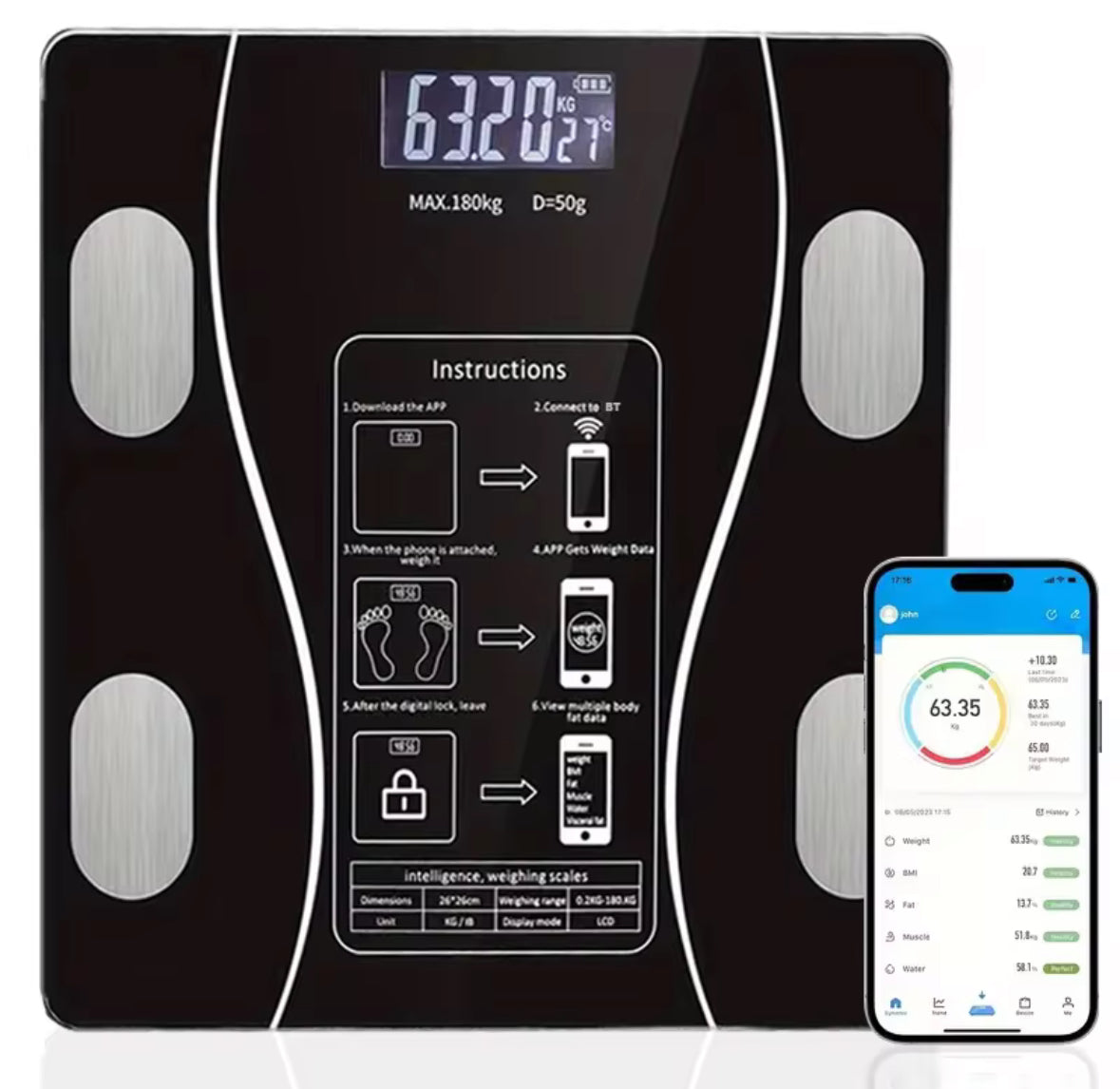 Smart Body Scale - 12 Metrics Tracker