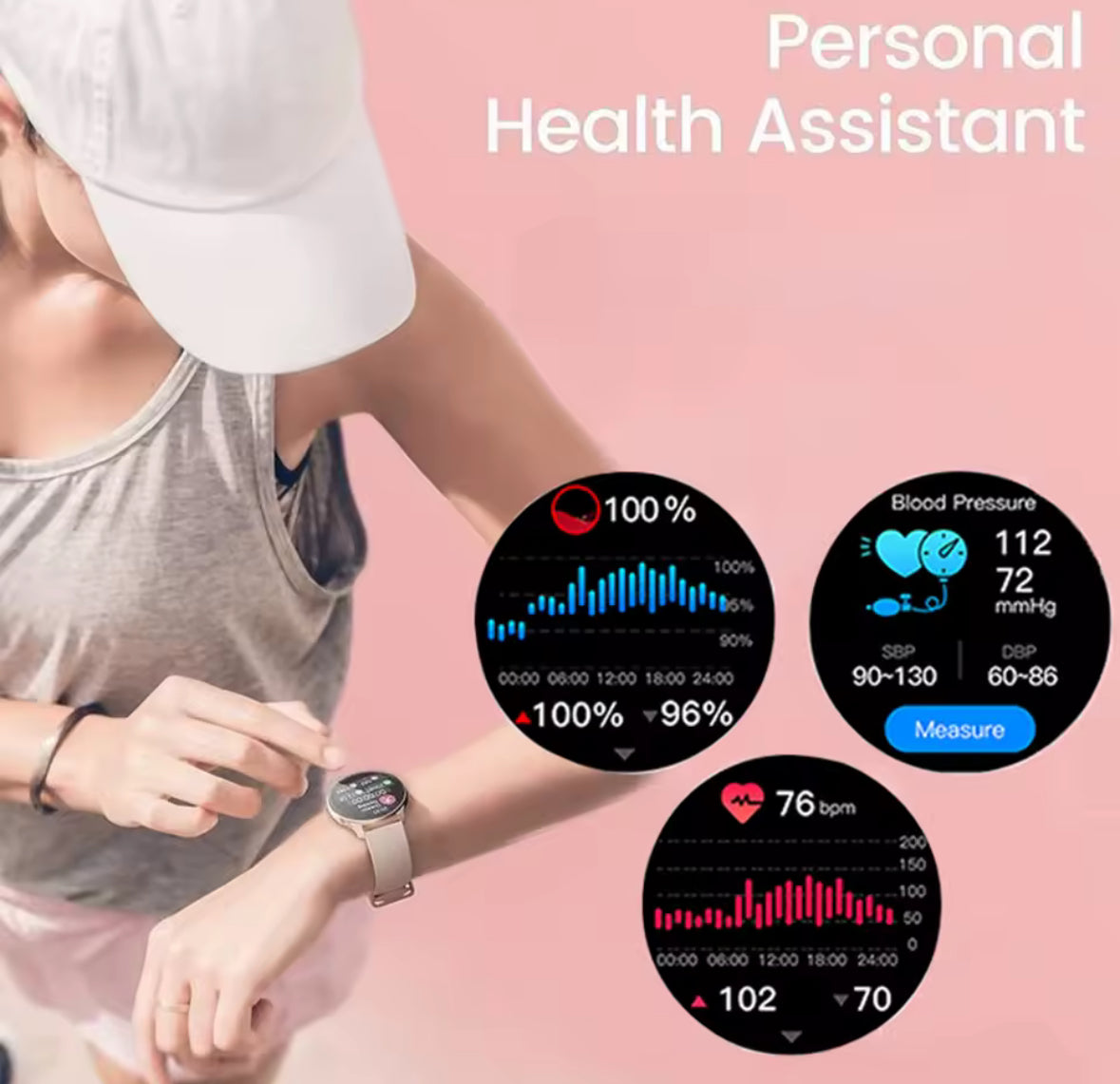 Rose Gold Smart Watch - Waterproof & Health Pro
